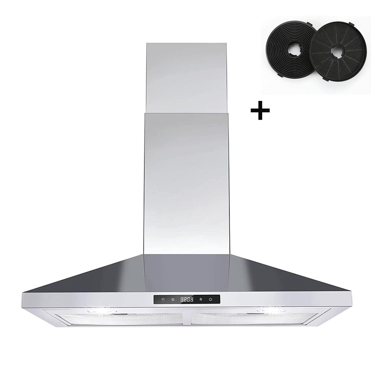 Range Hood 30 inch, Tieasy Wall Mount Kitchen Hood with Ducted/Ductless Convertible Duct, Stainless Steel Chimney and Baffle Filter, 3-Speed Push