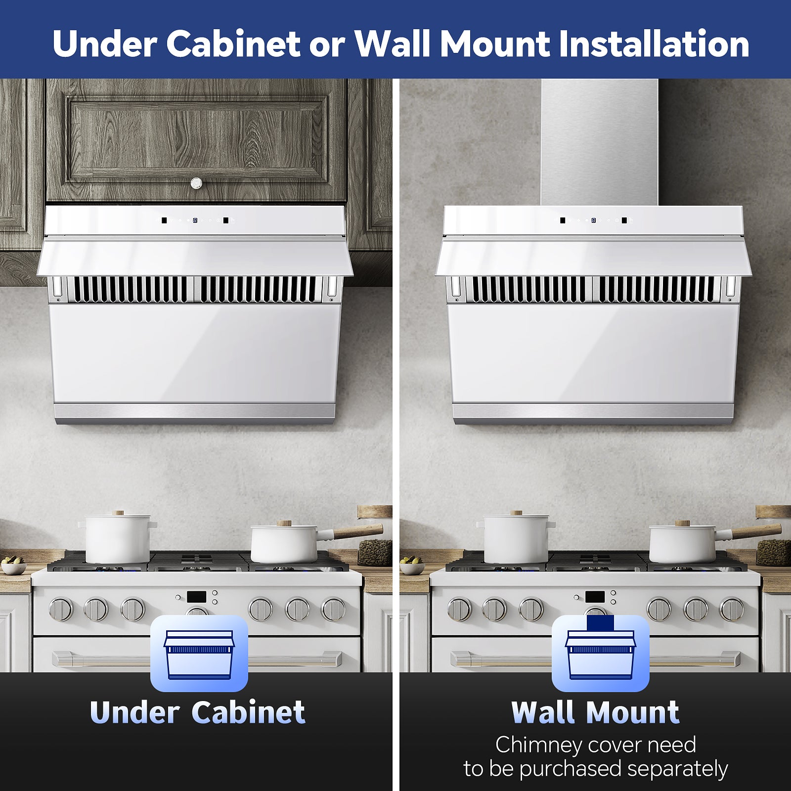 ‎USCX08T75 -30 inch 900 CFM Slant Range Hood Wall Mount Or Under Cabinet with Heating Auto-cleaning Function