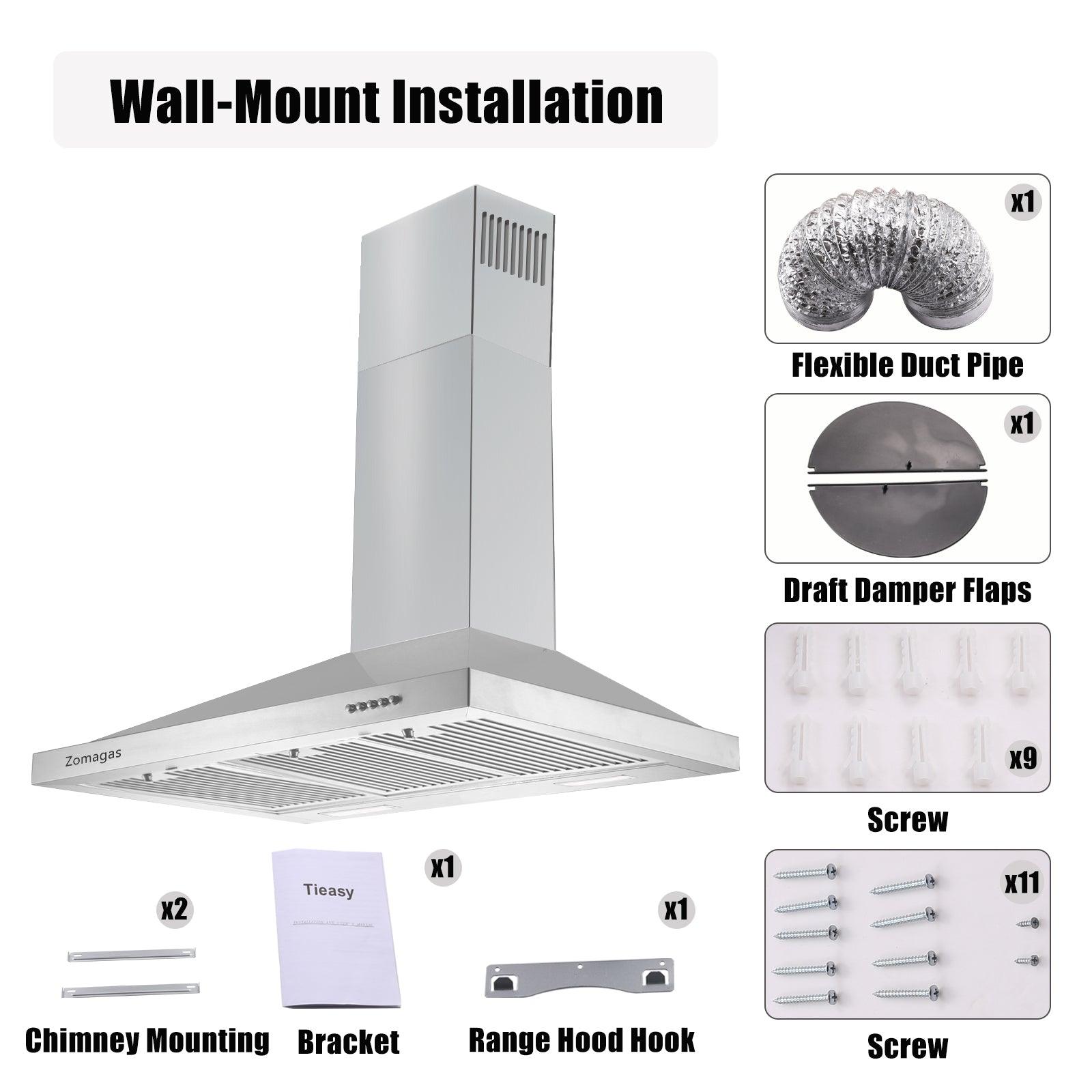 【Refurbished】Tieasy 36 inch Wall Mount Range Hood 3 Filters and 2 x 2W LED Lights - ZMG- 0190B