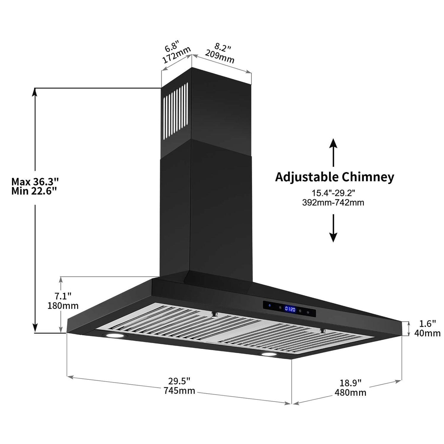 Tieasy Black Range Hood,Black Vent Hood 30 inches Range Hood in Black