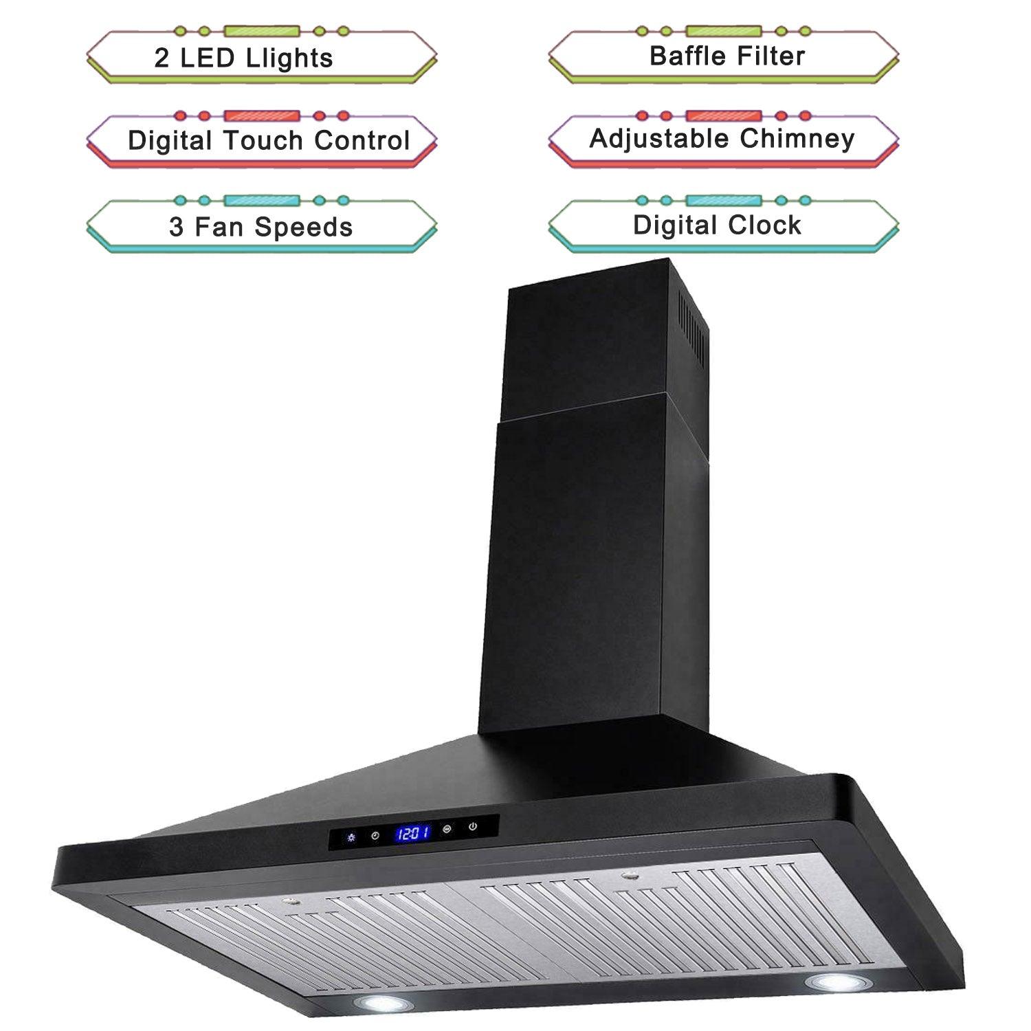 Black island store mount range hood