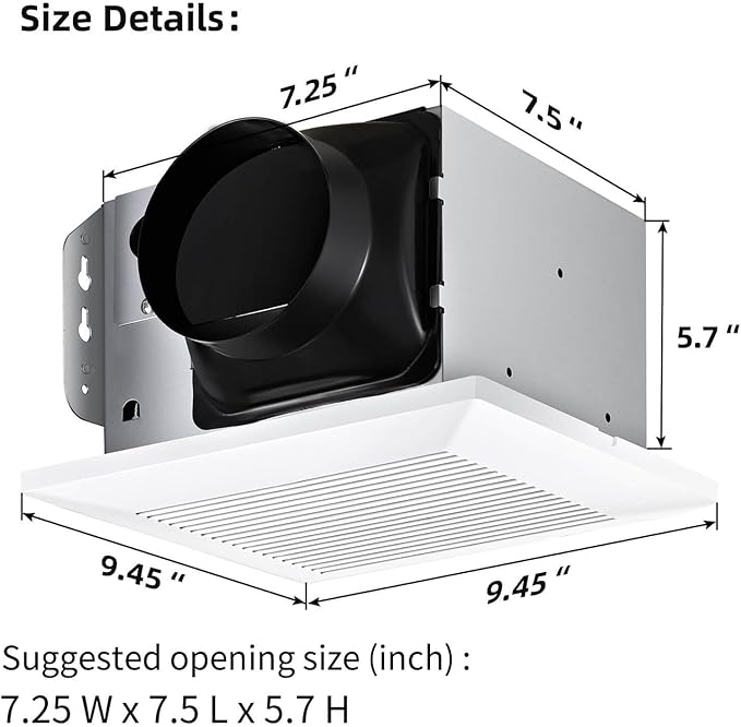 YYVT13B-110- Bathroom Fan 110 CFM Very Quiet with Matel Housing