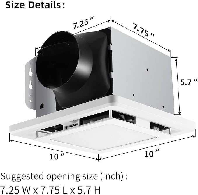 YYVTL14-110- Bathroom Exhaust Fan with Light 110 CFM Quiet, 6500K 800LM Household Ventilation Fan Light Combo