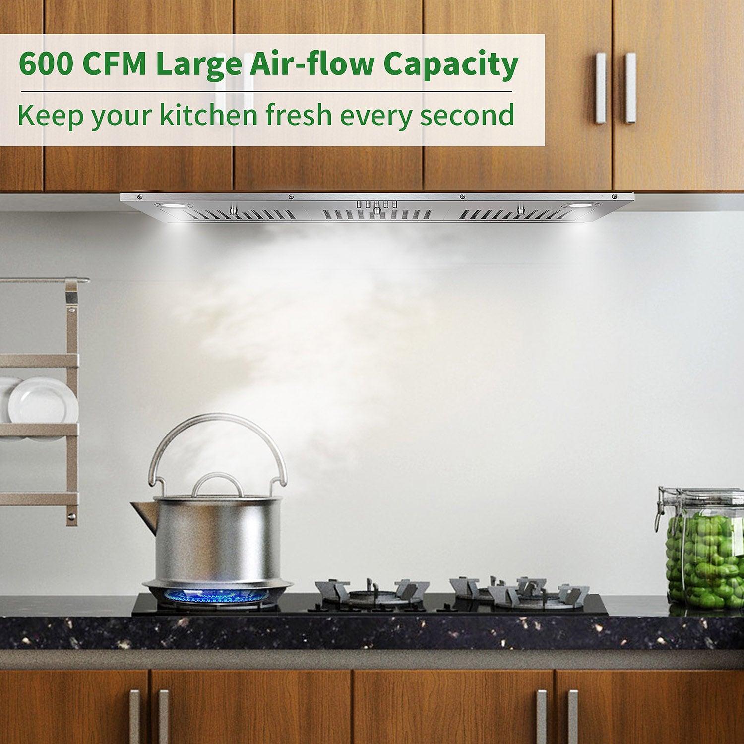 Tieasy 36 Inch 600CFM Built-in Range Hood Competent for Heavy-Duty Cooking