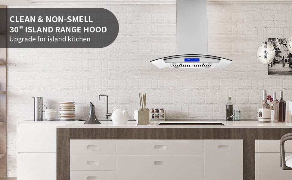 Tieasy Island Range Hood 30 Inch 700 CFM Ceiling Mount Stainless Steel  Kitchen Vent Hood - YYF 0275B-S