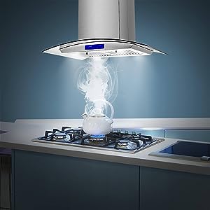 Tieasy 36 Island Range Hood 700CFM Stainless Steel Convertible, Ceiling Vent  Hood with Tempered Glass, 3-Speed Exhaust Fan, LED lights, LCD Display  Touch Panel and Permanent Grease Filters
